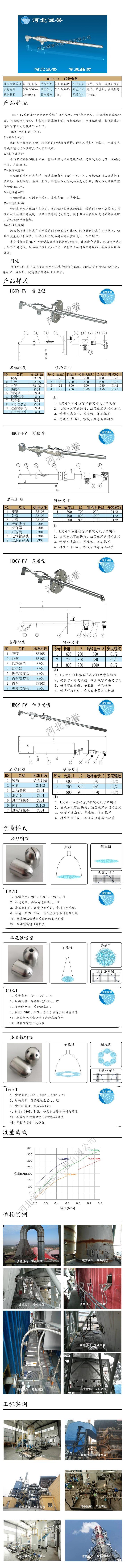 脫硝噴槍保護(hù)套、噴槍參數(shù)、材質(zhì)尺寸、流量分布圖、扇形空心錐俯視圖介紹，以及噴槍霧化視頻展示和工程案例介紹